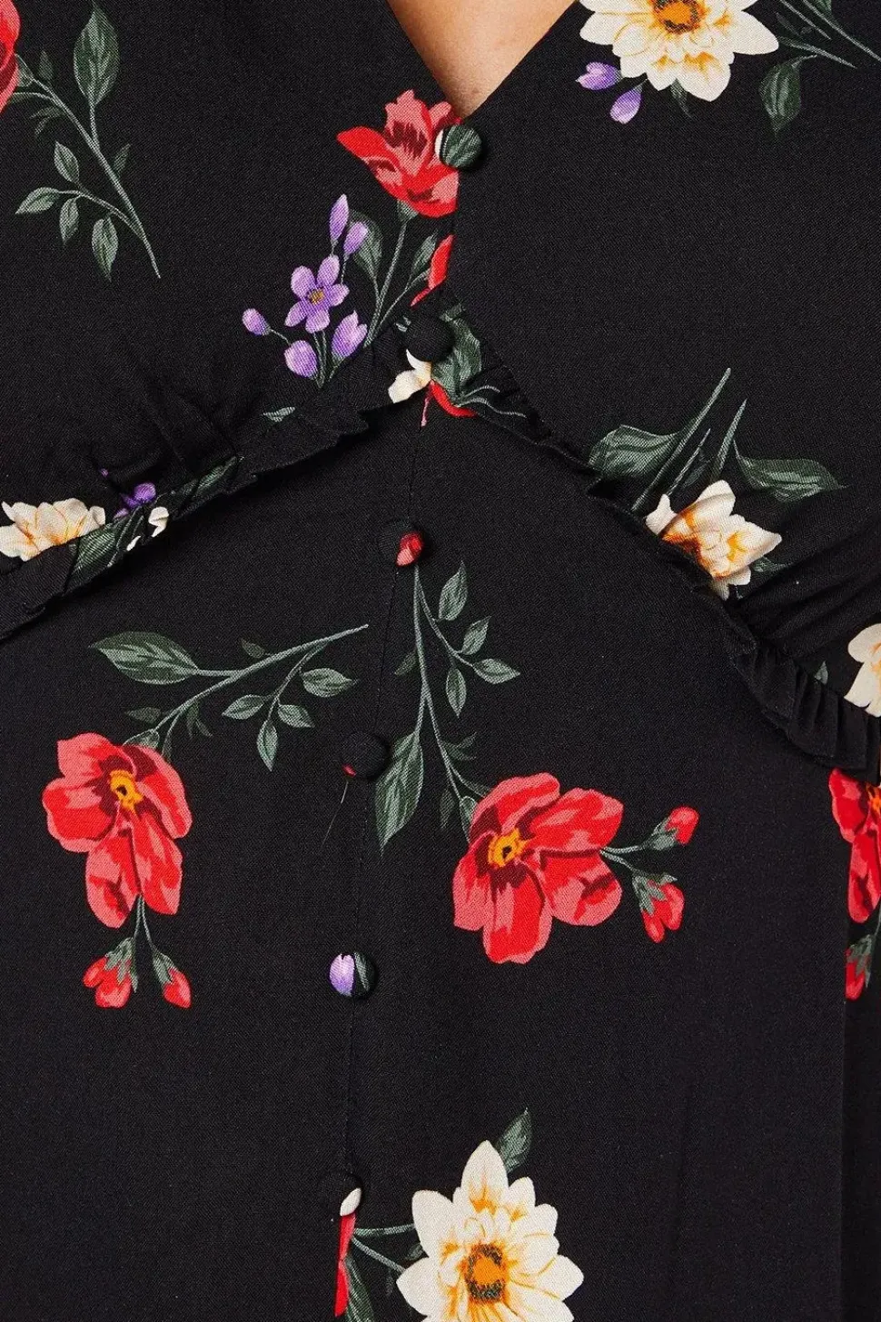 Black Floral Button Front Mini Dress