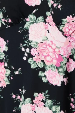 Black Floral Empire Tie Sleeve Mini Dress