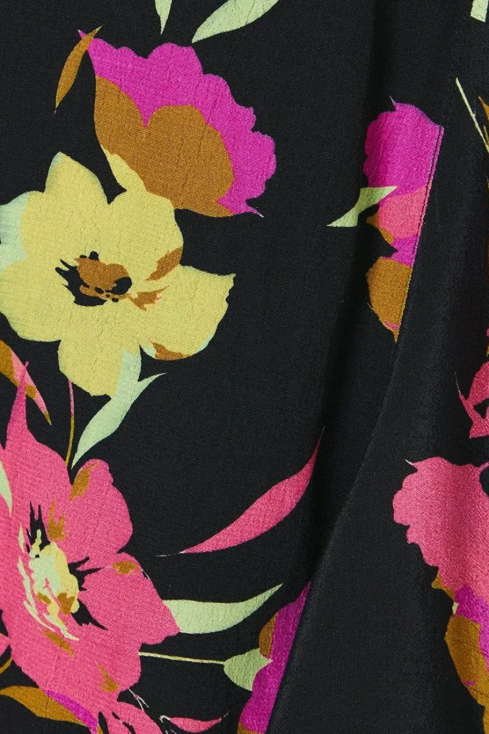 Black Floral Frill Front Wrap Dress