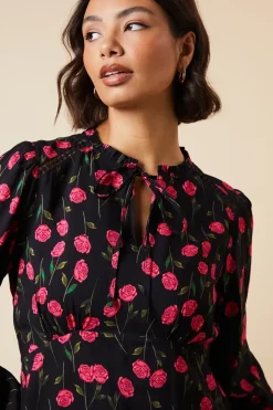 Black Floral Lace Trim Overhead Blouse