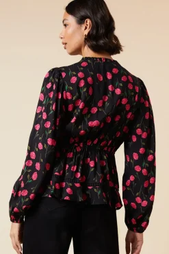 Black Floral Lace Trim Overhead Blouse