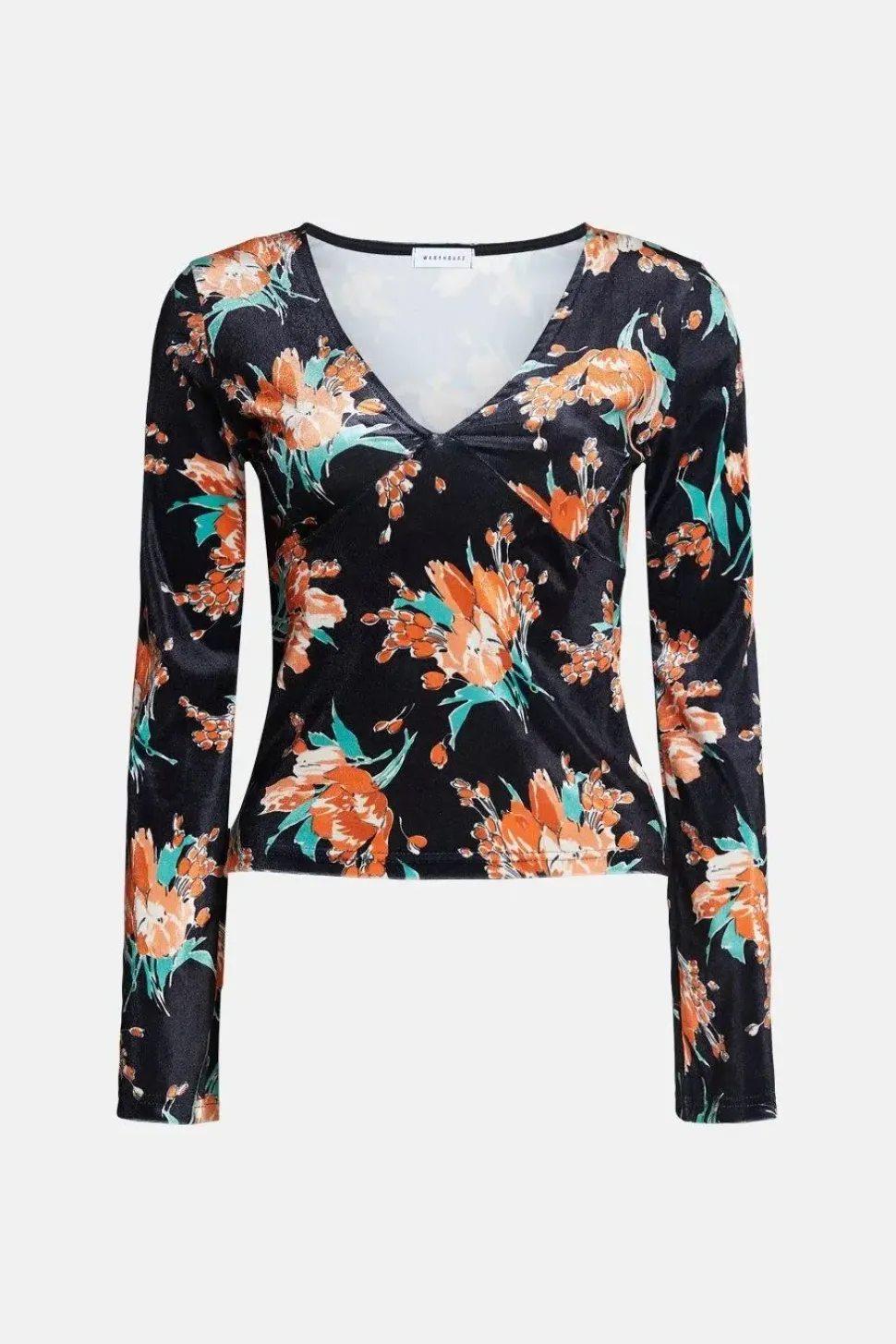 Black Floral Print Velvet Cut Out Corset Style Top