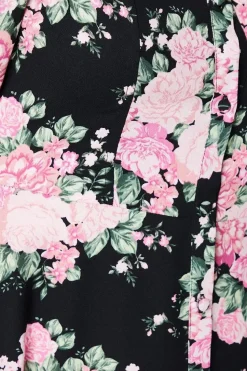 Black Floral Scoop Neck Shirt Dress