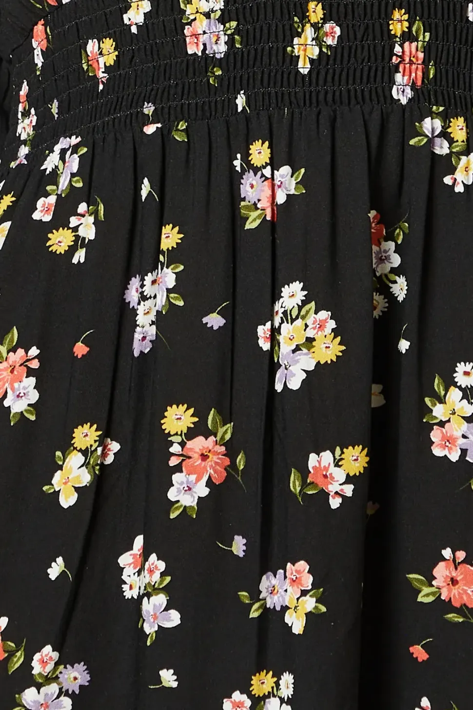 Black Floral V Neck Midi Dress