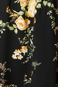 Black Floral V Neck Mini Dress