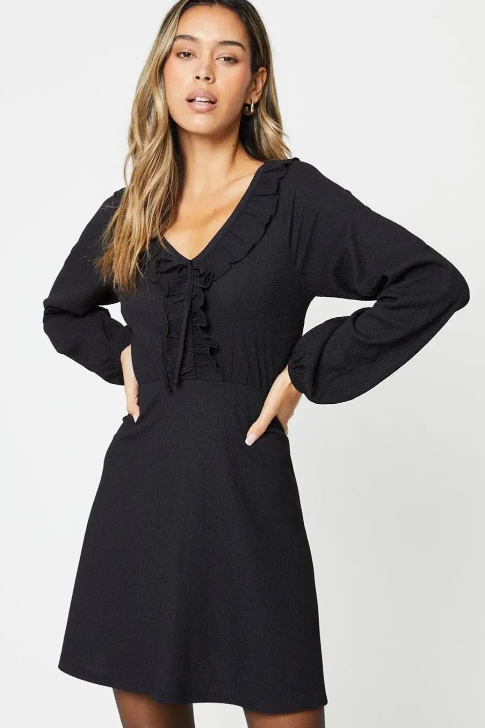 Black Frill Neck Mini Dress