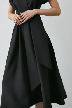 Black Front Tie Shirt Midi Dress