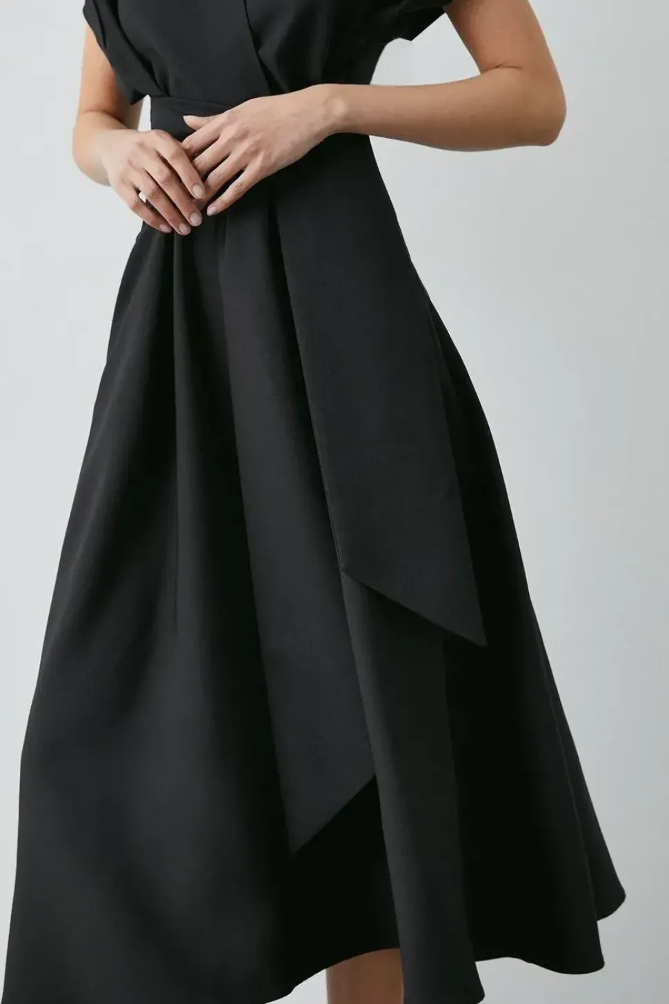 Black Front Tie Shirt Midi Dress