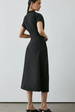 Black Front Tie Shirt Midi Dress