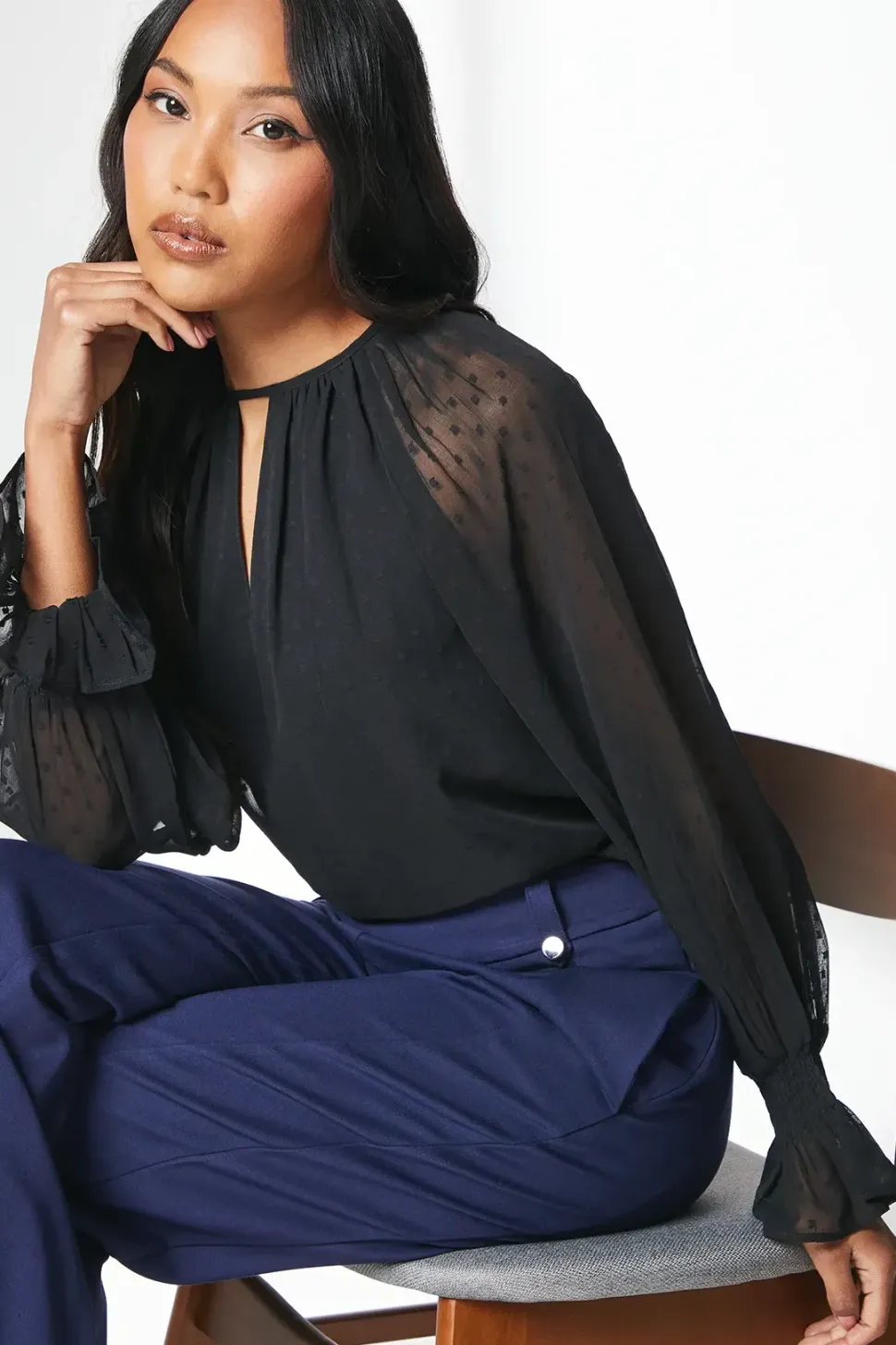 Black Keyhole Detail Dobby Top