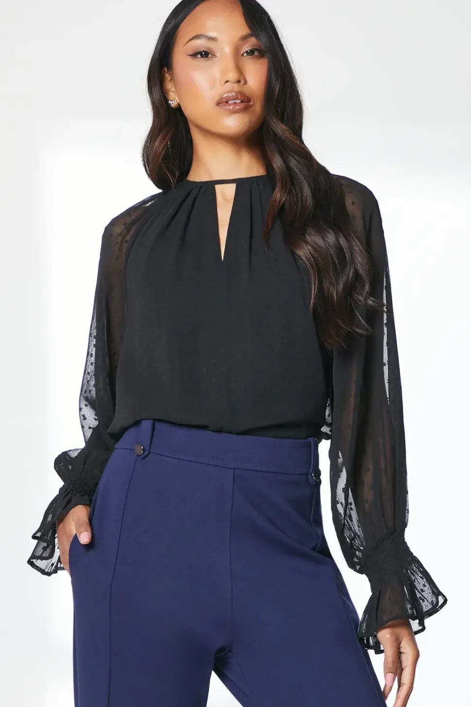 Black Keyhole Detail Dobby Top