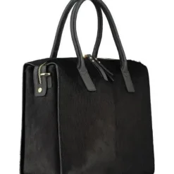 Black Large Calf Hair Leather Grab Bag | BYRYA