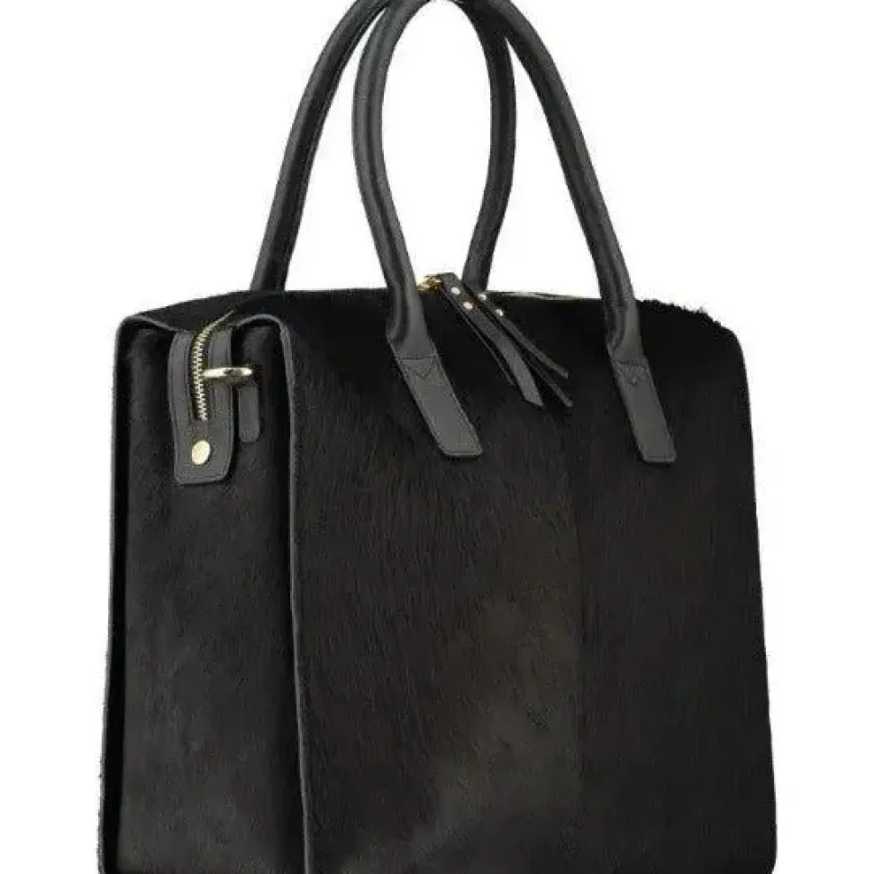 Black Large Calf Hair Leather Grab Bag | BYRYA