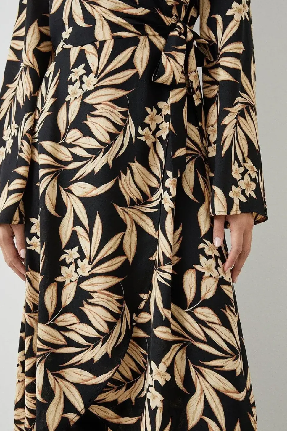 Black Leaf Tie Wrap Dress