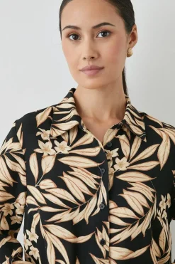 Black Leaf Wide Cuff Collared Shirt