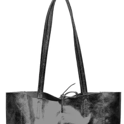 Black Metallic Leather Tote Shopper Bag | BIXNN