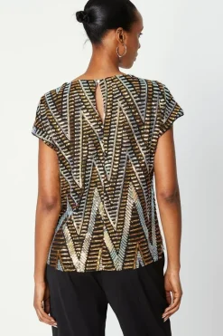 Black Multi Sequin Cold Shoulder Top