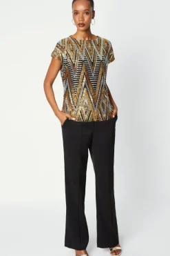 Black Multi Sequin Cold Shoulder Top
