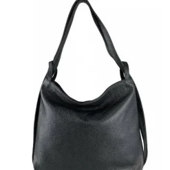 Black Pebbled Leather Convertible Tote Backpack | BYEDD