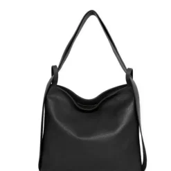 Black Pebbled Leather Convertible Tote Backpack | BYEDD