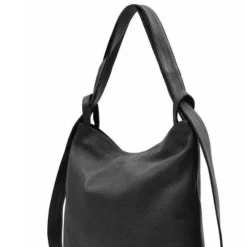 Black Pebbled Leather Convertible Tote Backpack | BYEDD