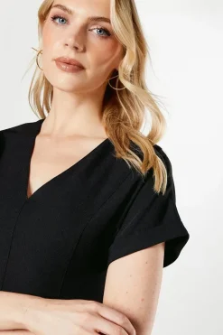 Black Pleat Detail Midi Dress
