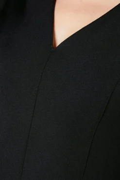 Black Pleat Detail Midi Dress
