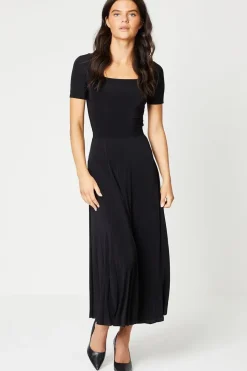 Black Pleated Midi Skirt