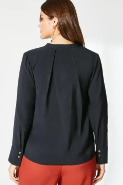 Black Pleat Neck Detail Top