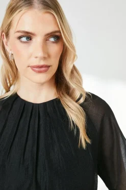 Black Pleat Neck Top