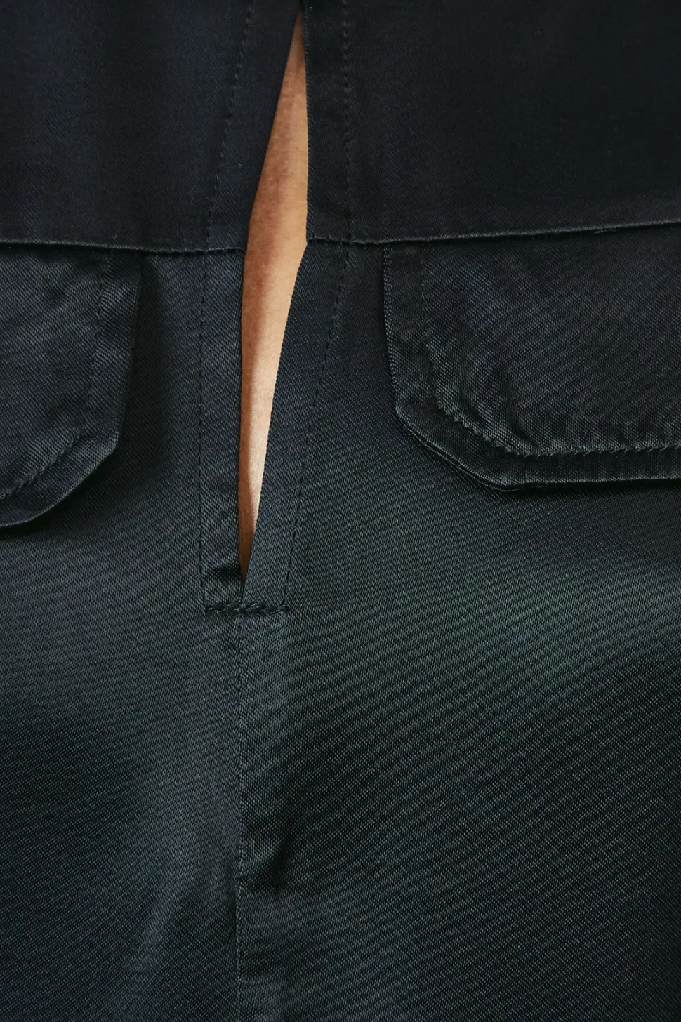 Black Pocket Detail Viscose Satin Top