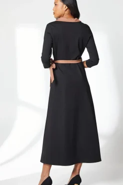 Black Ponte Contrast Wrap Dress