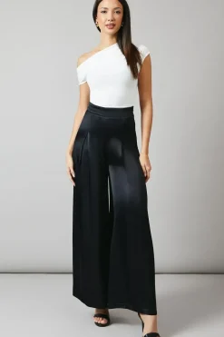 Black Premium Satin Wide Leg Trouser