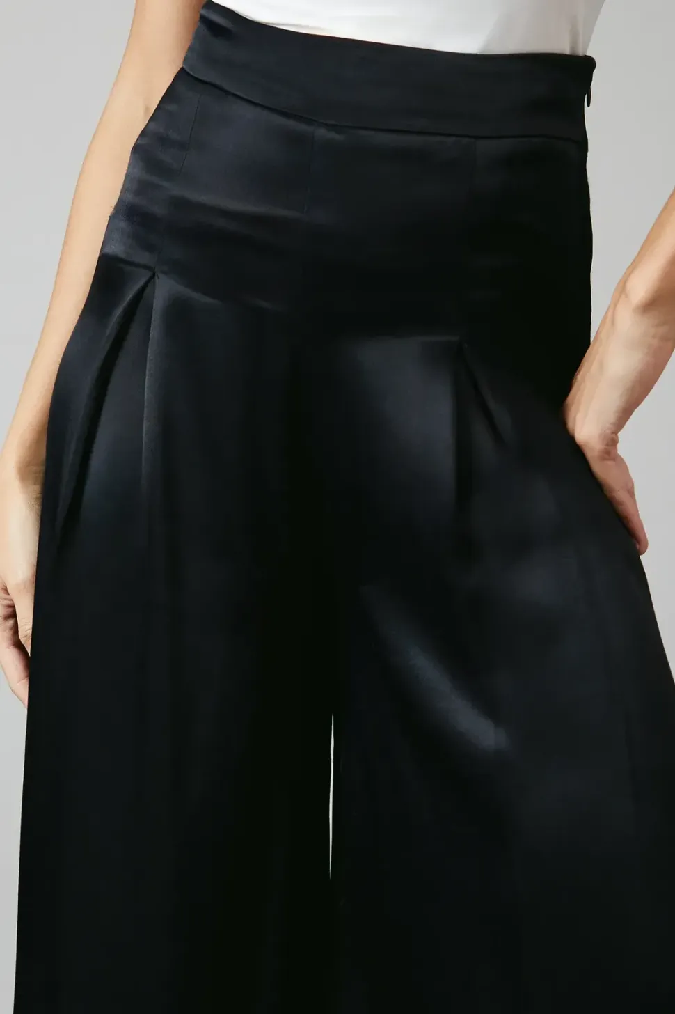 Black Premium Satin Wide Leg Trouser