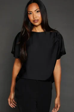 Black Satin Drape Shoulder T-shirt