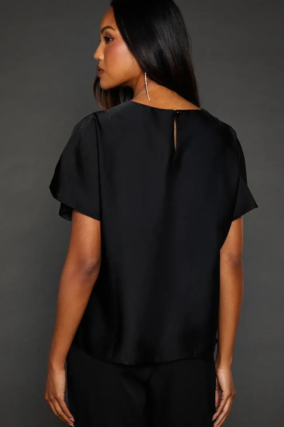Black Satin Drape Shoulder T-shirt