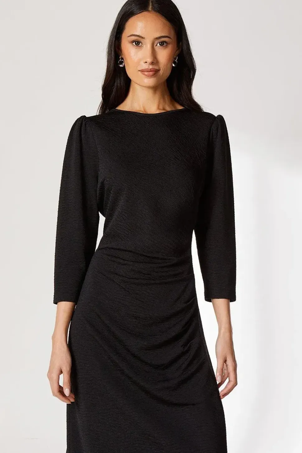 Black Seam Detail Textured Jersey Midi Dress