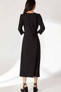Black Seam Detail Textured Jersey Midi Dress