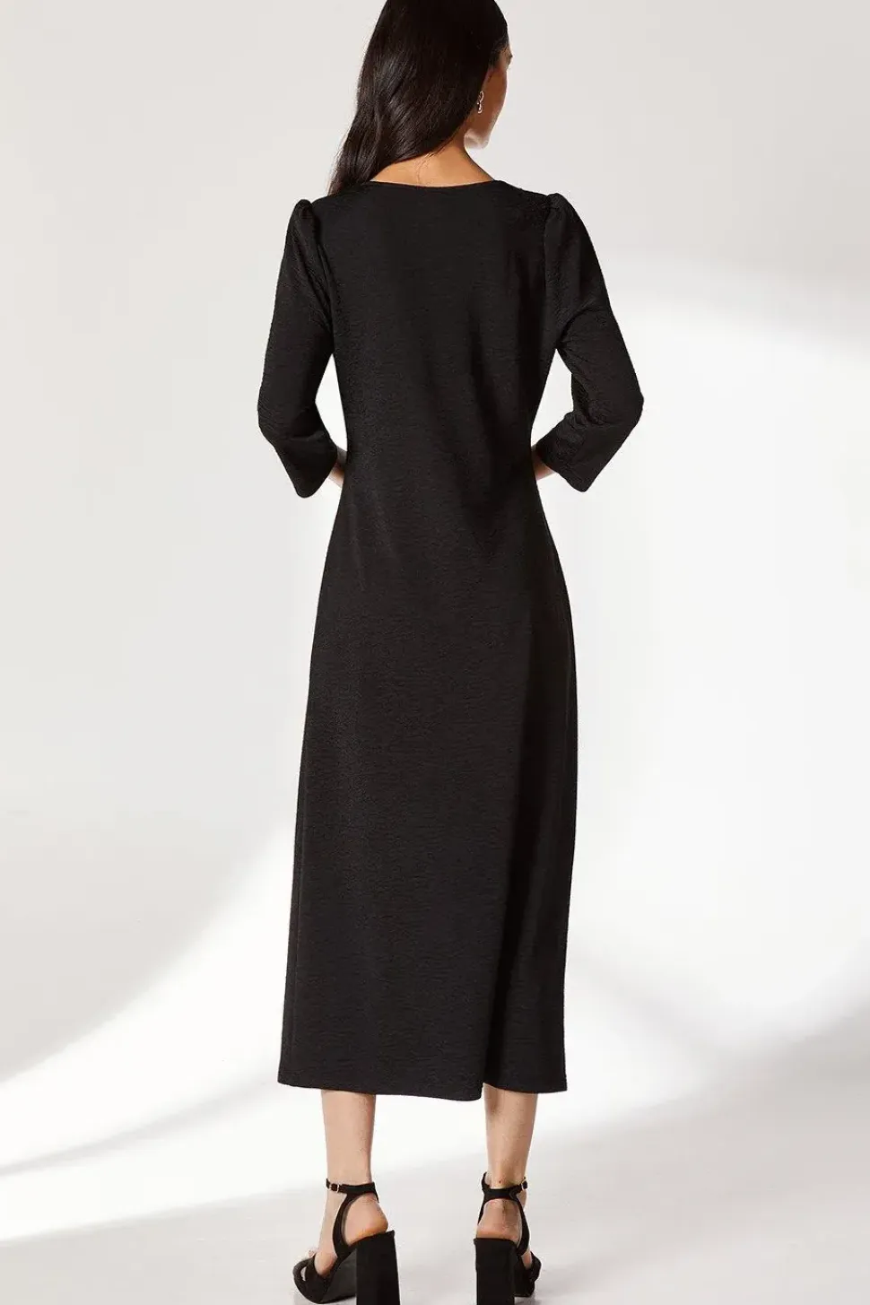 Black Seam Detail Textured Jersey Midi Dress