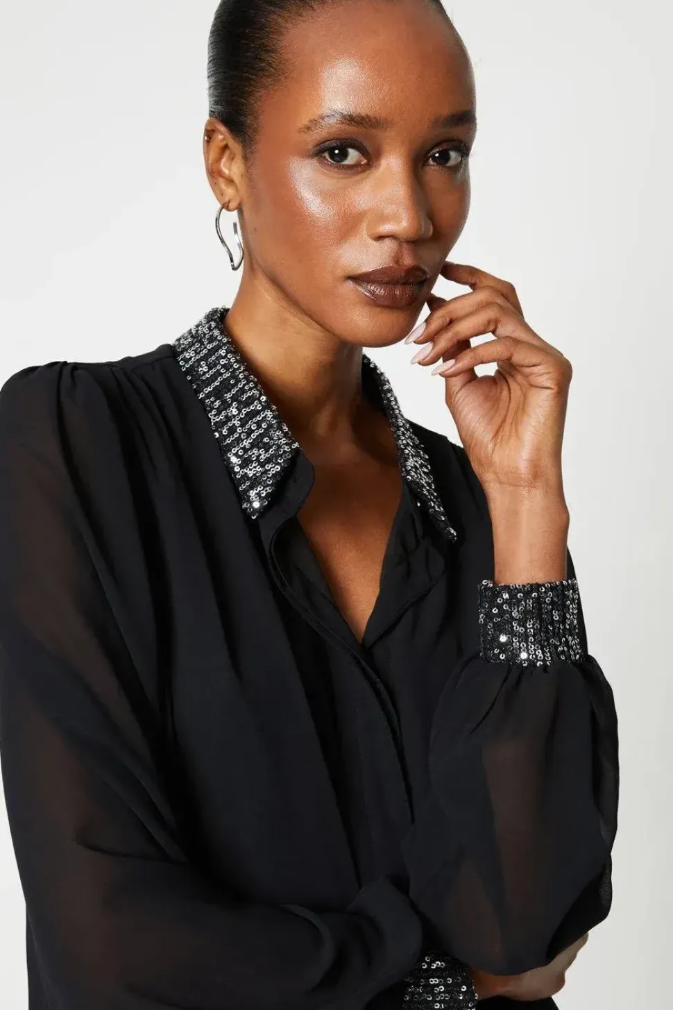 Black Sequin Collared Shirt
