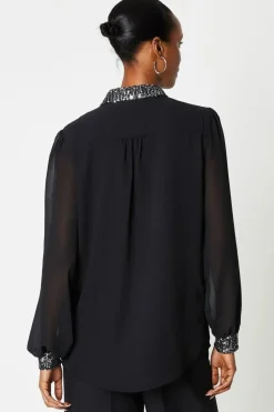 Black Sequin Collared Shirt