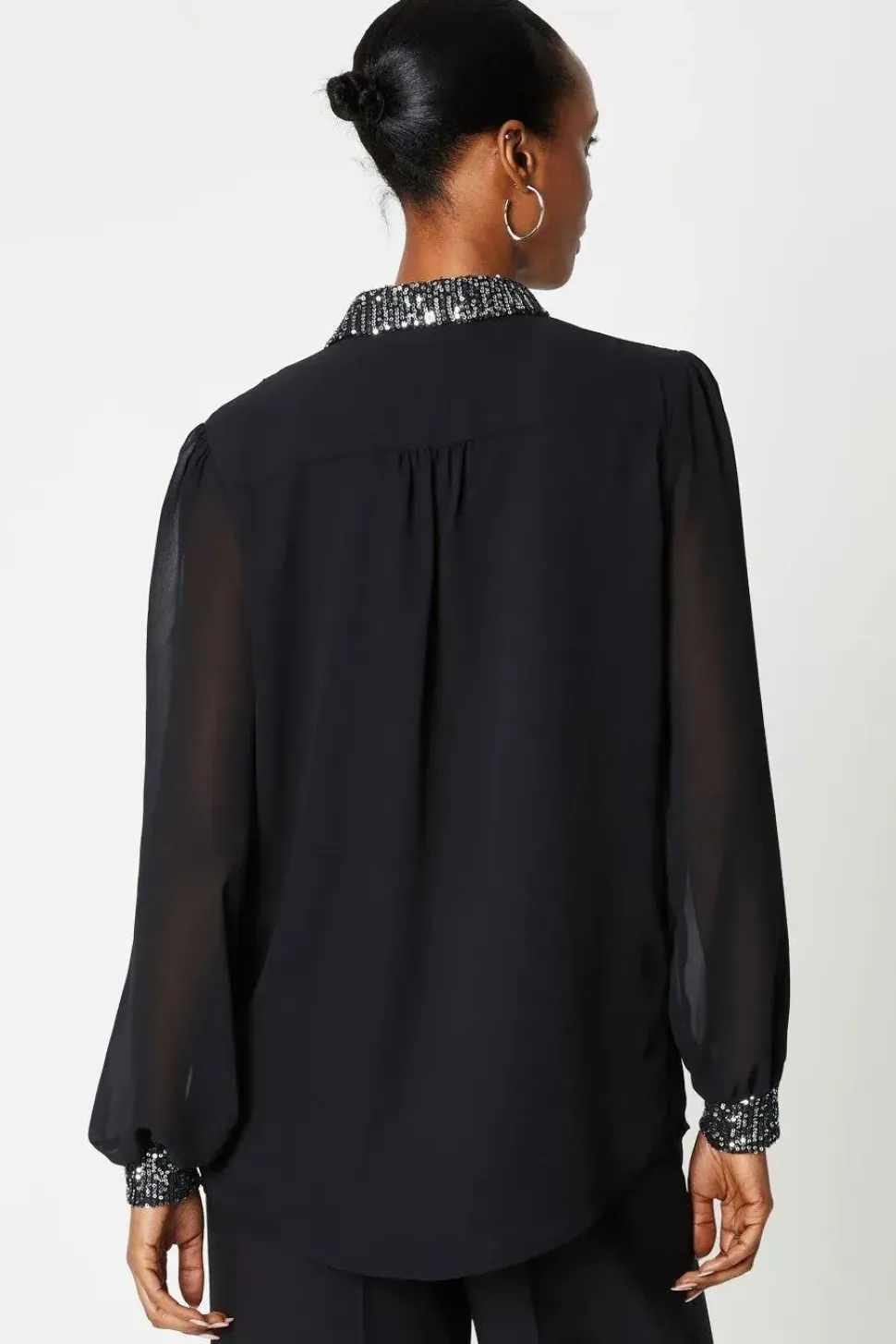 Black Sequin Collared Shirt