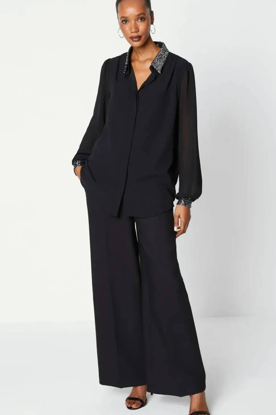 Black Sequin Collared Shirt