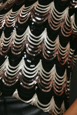 Black Sequin Detail T-shirt