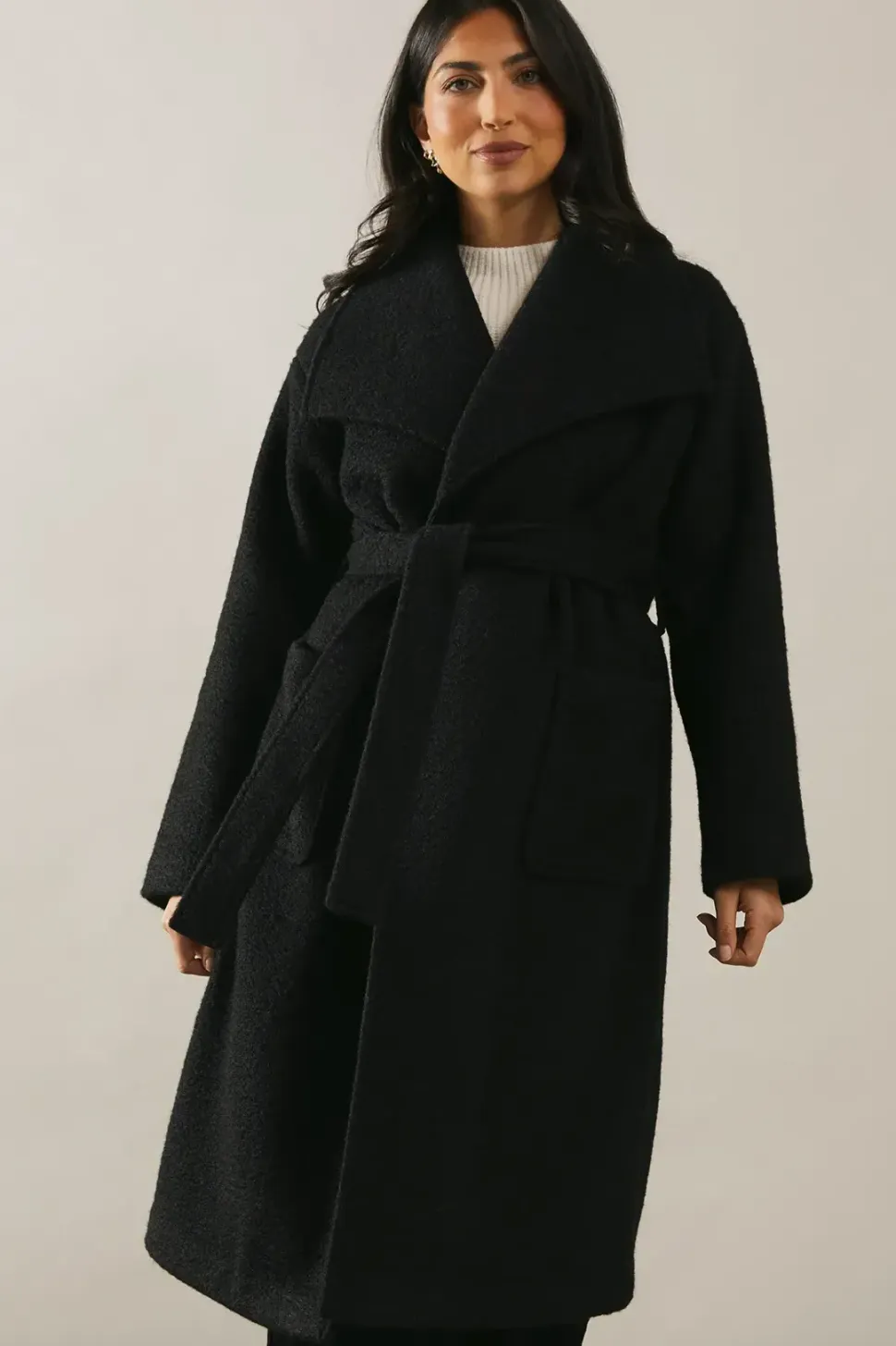 Black Shawl Collar Belted Coat