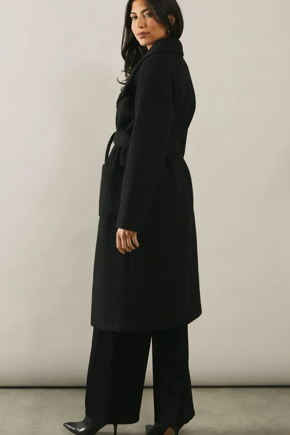 Black Shawl Collar Belted Coat