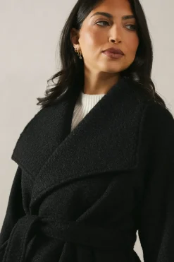 Black Shawl Collar Belted Coat