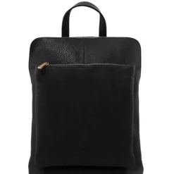 Black Soft Pebbled Leather Pocket Backpack | BYLER
