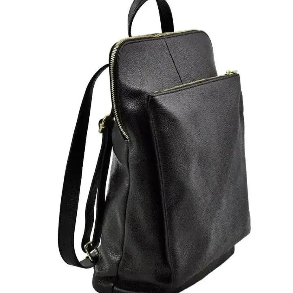 Black Soft Pebbled Leather Pocket Backpack | BYLER