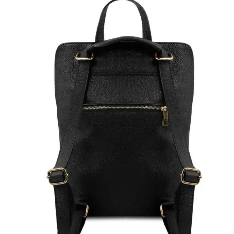 Black Soft Pebbled Leather Pocket Backpack | BYLER